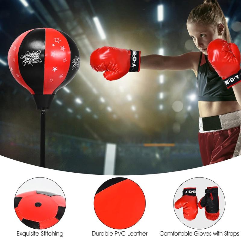 Costzon Boxing Ball Set, Punching Bag with Adjustable Height Standing Base, Freestanding Boxing Punch Exercise Bag with Gloves and Hand Pump