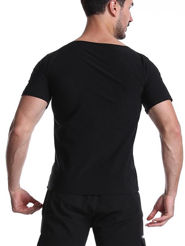 Men's Solid Round Neck Athletic Sauna Tee, Sporty Short Sleeve Compression T-shirt, Summer Outfits 2024, Compression Shirts, Men's Top for Workout Fitness Gym