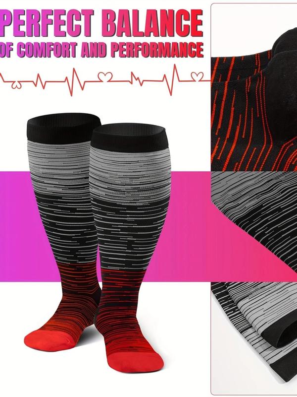 Unisex's Colorblock Striped Print Compression Socks, Ombre Knee High Sports Socks for Running Hiking, Athletic Socks for Men & Women