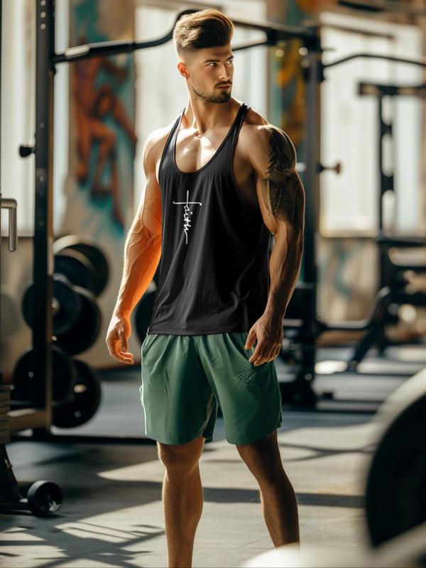 Men's Letter Print Scoop Neck Tank Top, Casual Sleeveless Top for Summer, Graphic Tees, Fashion Men's Streetwear Clothes for Gym Workout Running Training