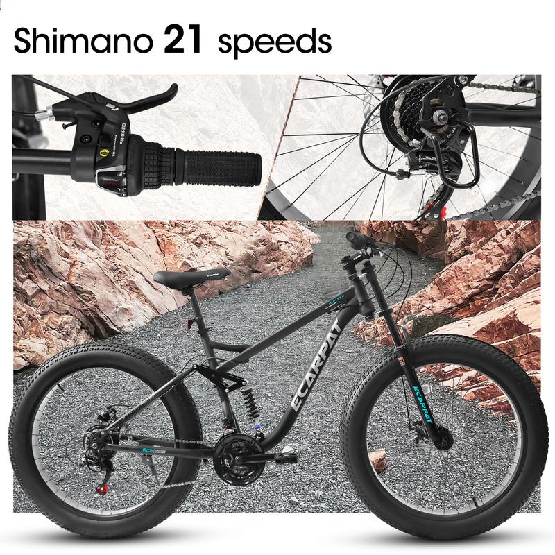 A26309 26 inch Mountain Bike,Full-Suspension 21 Speeds Drivetrain with Disc-Brake MTB Bicycle, 26*4