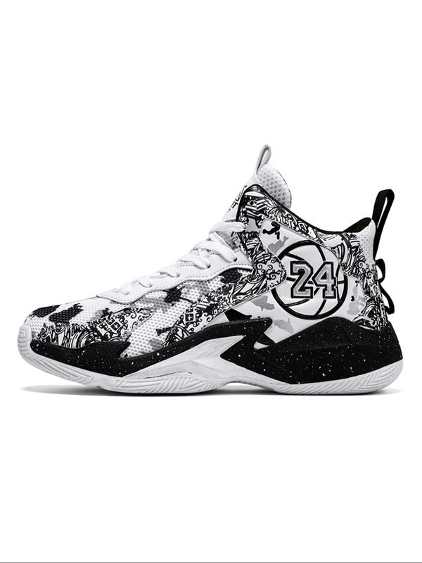 Sporty Unisex Men's Number & Basketball Print Lace Up Front Basketball Shoes, Back-to-school Shoes, Breathable Comfort Non-slip All Over Printed Sports Shoes for Men, Casual Trainers, Sports Footwear