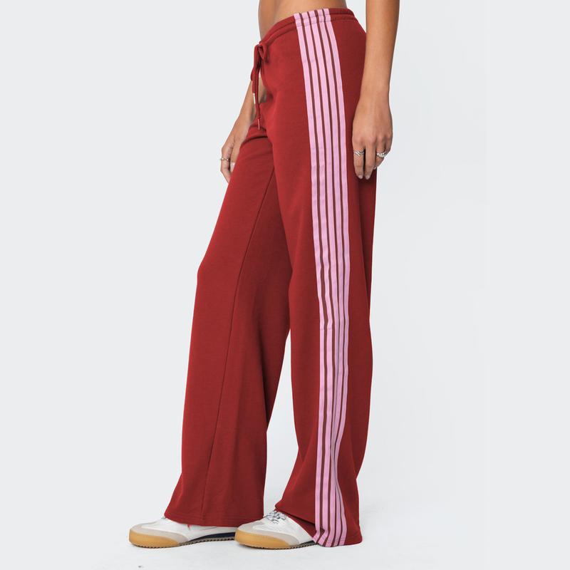 Women Y2k Track Pants Baggy Striped Joggers Sweatpants Elastic Waist Color Block Parachute Pants with Pockets