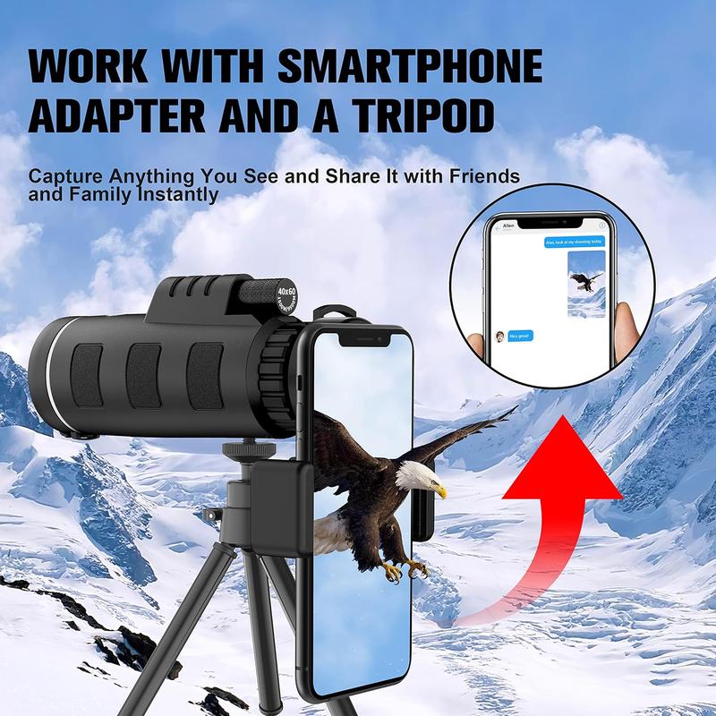 Monocular Telescope,40x60 High Definition Monocular Telescope with Smartphone Adapter, BAK4 Prism FMC Monocular with Clear Low Light Vision for Wildlife Hunting Camping Travelling