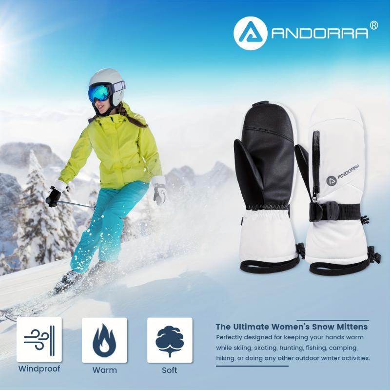 ANDORRA Womens Ski Mittens Waterproof Insulated Touchscreen Ski Gloves Women Winter Womens Snowboarding Mittens Womens Snow Mittens Women