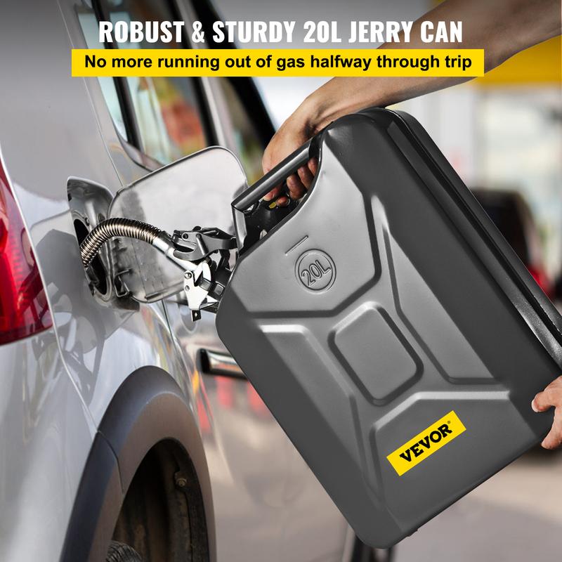 VEVOR Jerry Fuel Can, 5.3 Gallon   20 L Portable Jerry Gas Can with Flexible Spout System, Rustproof ＆ Heat-resistant Steel Fuel Tank for Cars Trucks Equipment, Black