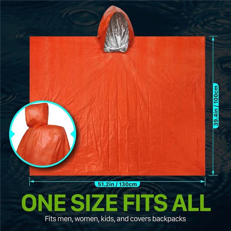 Emergency Rain Poncho, 1 Set Thermal Blanket Poncho with Storage Bag & Plastic Whistle, Weather Proof Outdoor Survival Camping Gear, Survival Bedding Gadgets