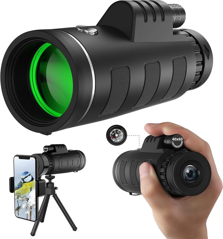 Monocular Telescope,40x60 High Definition Monocular Telescope with Smartphone Adapter, BAK4 Prism FMC Monocular with Clear Low Light Vision for Wildlife Hunting Camping Travelling