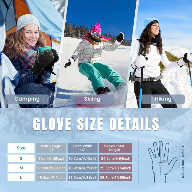 ANDORRA Womens Ski Mittens Waterproof Insulated Touchscreen Ski Gloves Women Winter Womens Snowboarding Mittens Womens Snow Mittens Women