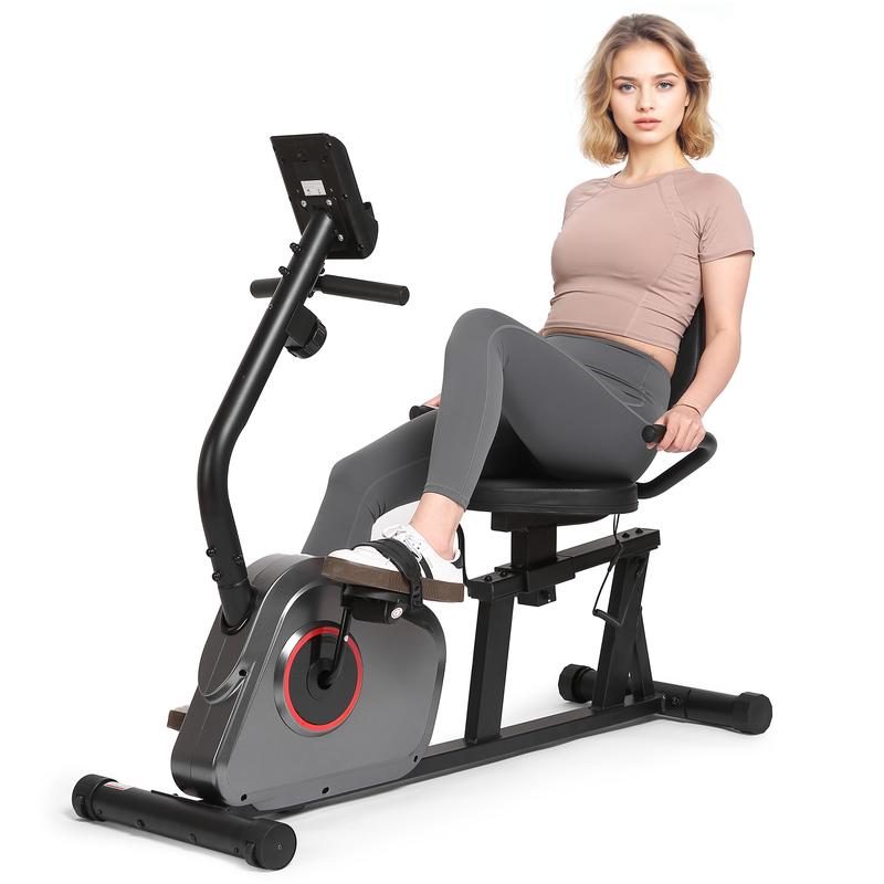 Recumbent Exercise Bike, Indoor Cycling Stationary Exercise Bike with 8 Levels Adjustable Resistance with LCD Monitor and Pad Holder for Adult Senior