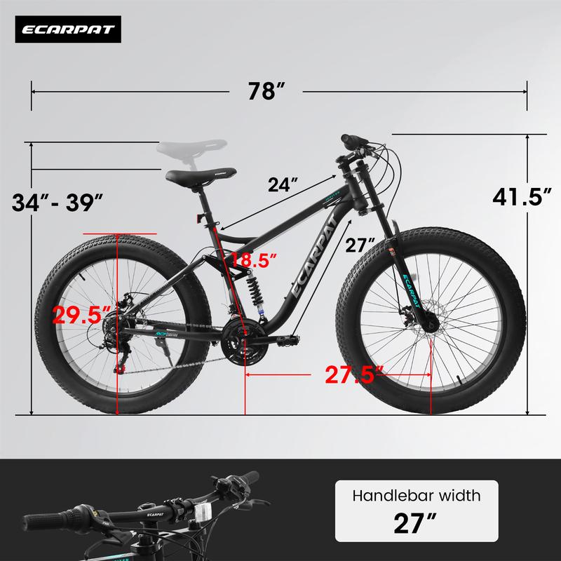 A26309 26 inch Mountain Bike,Full-Suspension 21 Speeds Drivetrain with Disc-Brake MTB Bicycle, 26*4