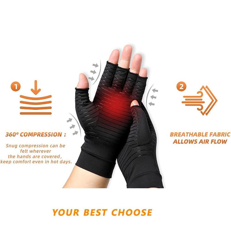 Sports Gloves, 1 Pair Copper Fingerless Gloves, Sports Support Gloves for Men and Women, Gym Accessories