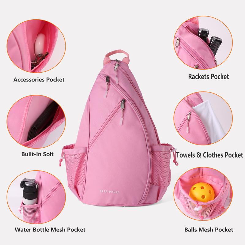 QUIKGO Pickleball Bag for Women & Men, Adjustable Reversible Sling Bags with Fence Hook, Protable Pickle Ball Paddle Backpack, Pickleball Accessories (Pink)