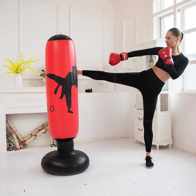 1.6m Inflatable Punching Bag, Free-standing Boxing Sandbag, Tumbler Boxing Column, Boxing Training Equipment for Home Gym, Boxing & Martial Arts Supplies