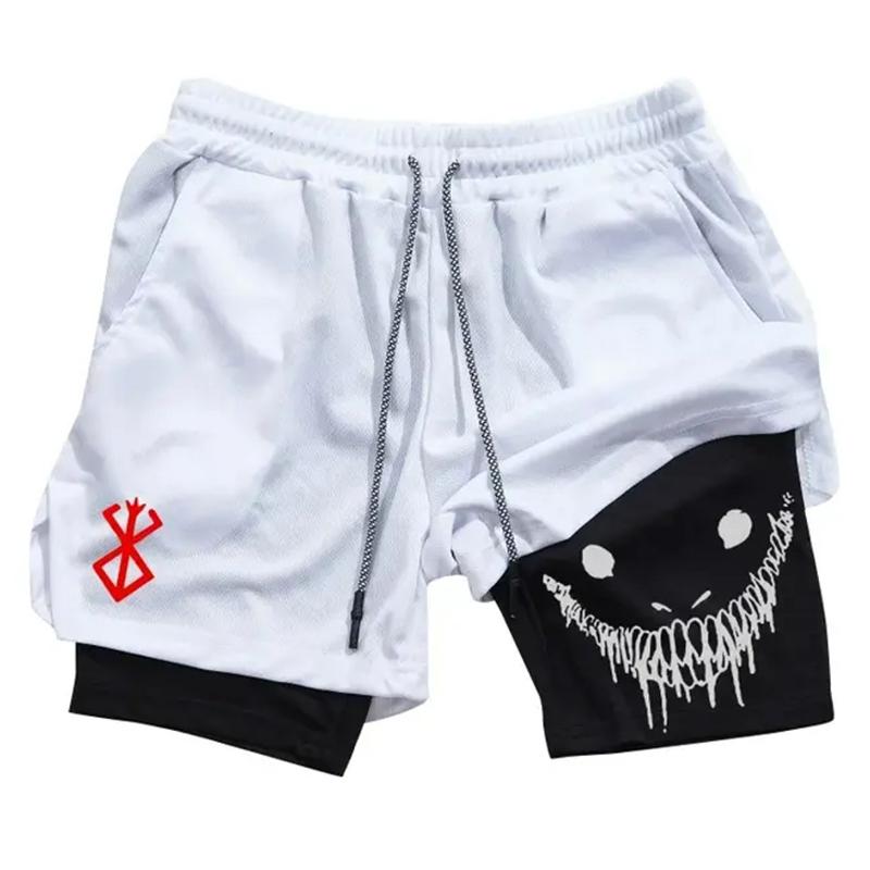 Men's Anime Gym Shorts 2-in-1 Double Layer Shorts Men's Alphabet Print Quick Drying ShortsCasual Zipped Pockets Waist Drawstring Shorts For Summer Gym Workout Training Free shipping,Free delivery pocket cargo