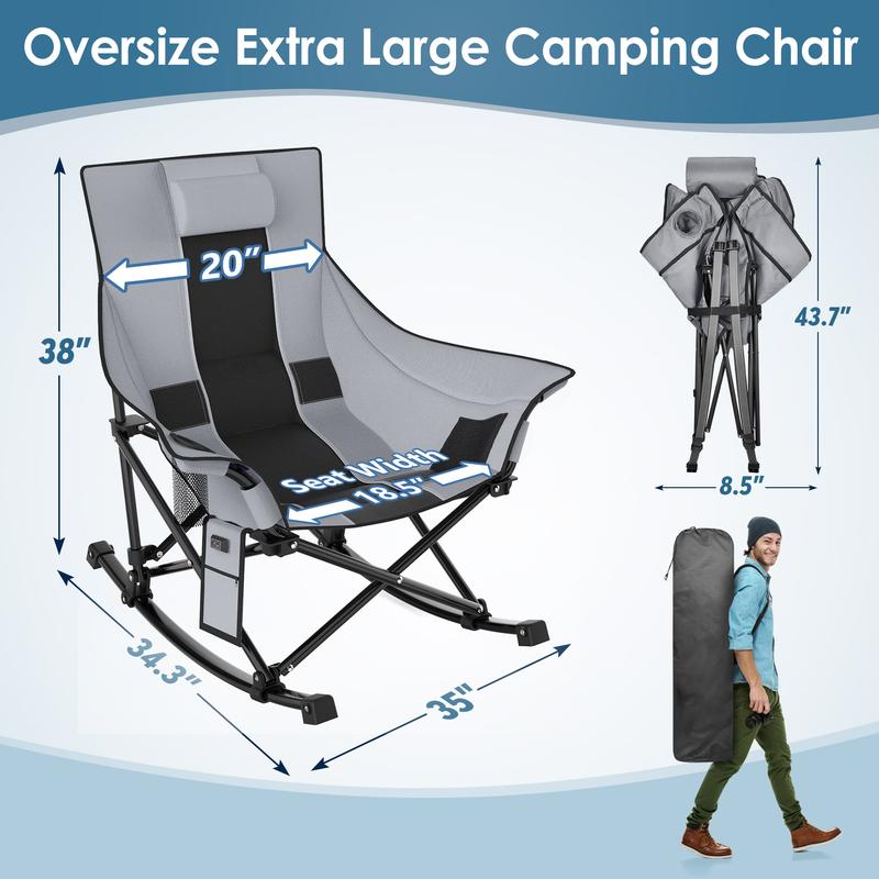 Heated Camping Rocking Chair-Black and Gray Spliced Color, Portable Outdoor Rocker with Heating Function, Perfect for Camping（no battery） Tailgating,