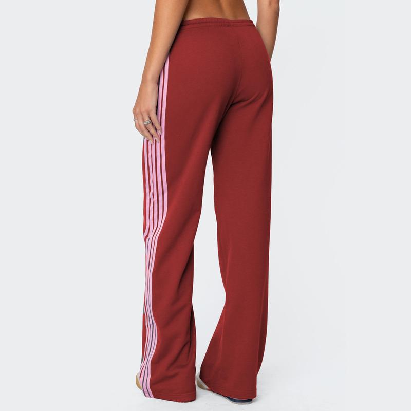 Women Y2k Track Pants Baggy Striped Joggers Sweatpants Elastic Waist Color Block Parachute Pants with Pockets