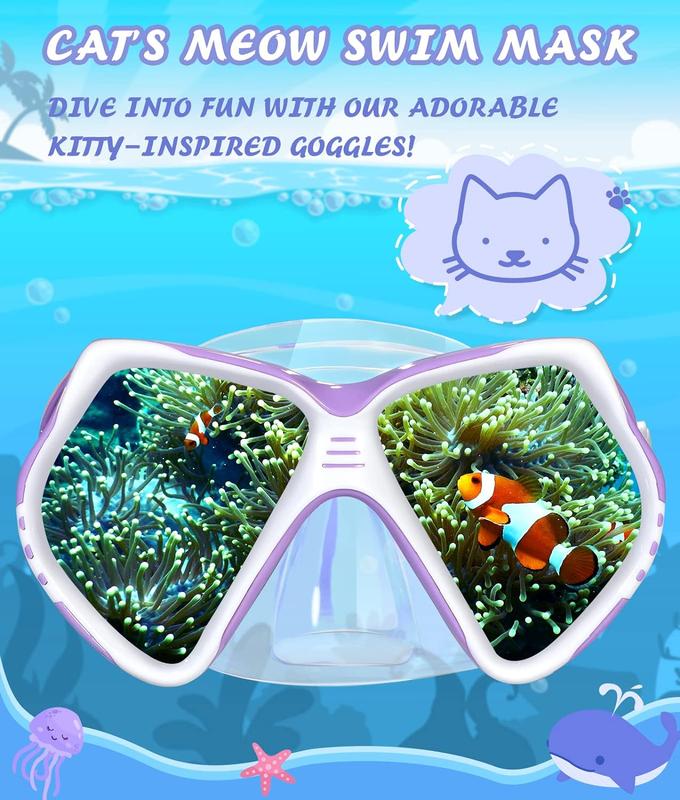 Kids Swim Goggles with Nose Cover Snorkel Mask Scuba Diving Swim Mask Anti-Fog Tempered Glass, Panoramic Clear View Silicone Seal Snorkeling Gear Swimming Goggles for Kids 6-14 Boys Girls Youth