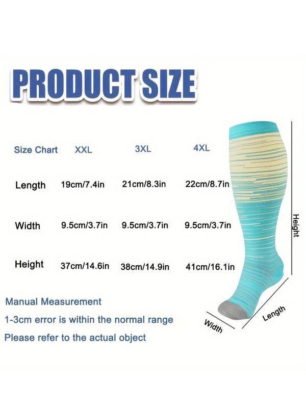 Unisex's Colorblock Striped Print Compression Socks, Ombre Knee High Sports Socks for Running Hiking, Athletic Socks for Men & Women