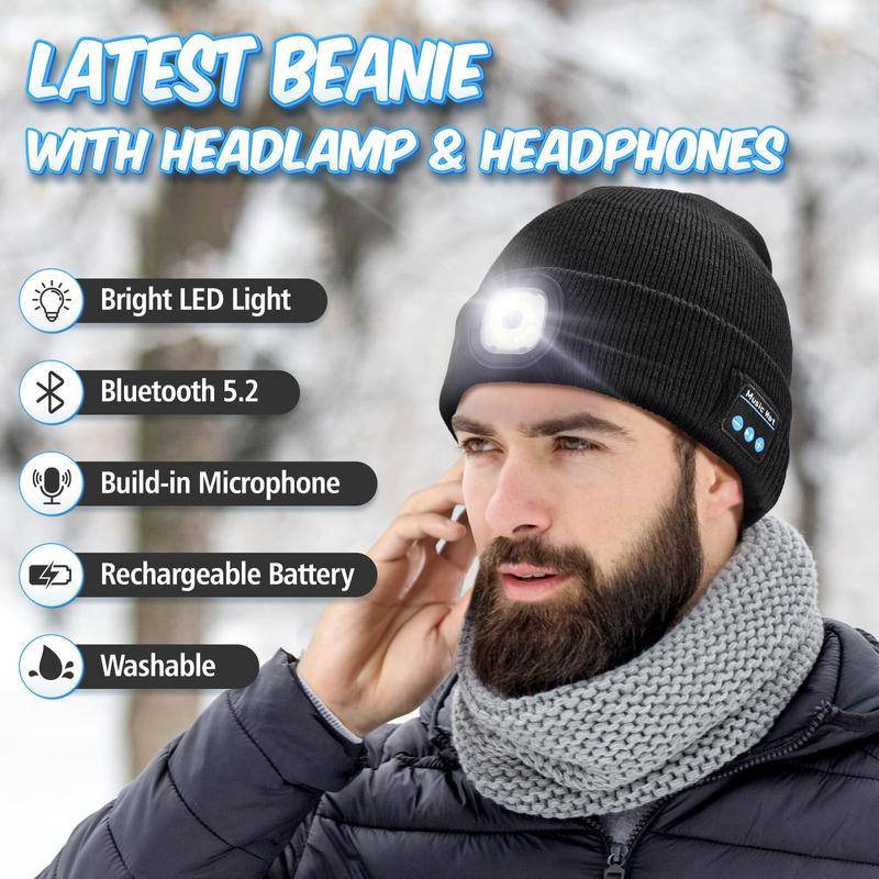 Bluetooth Beanie Hat Flashlight, LED Light Up Beanie Music Flashlight Hat with Earphones