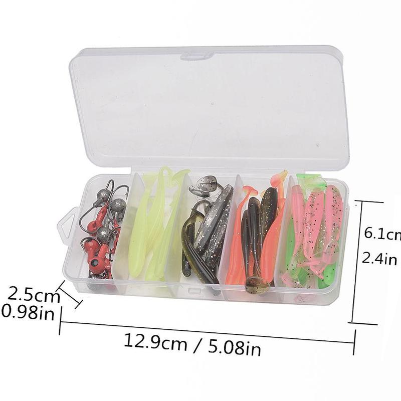 Fishing Lure Set, 40pcs box T-tail Paddle Tail Fish Soft Worm Soft Bait with Hook, Fake Bait Outdoor Fishing Accessories