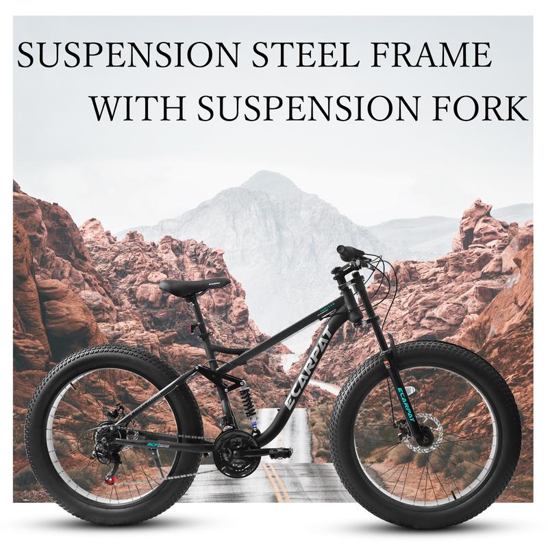 A26309 26 inch Mountain Bike,Full-Suspension 21 Speeds Drivetrain with Disc-Brake MTB Bicycle, 26*4