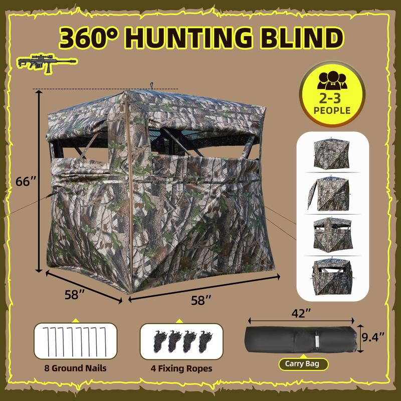 EROMMY Hunting Blind See Through with Carrying Bag, 2-3 Person Pop Up Ground Blinds 360 Degree, Portable Resilient Hunting Tent for Deer & Turkey Hunting