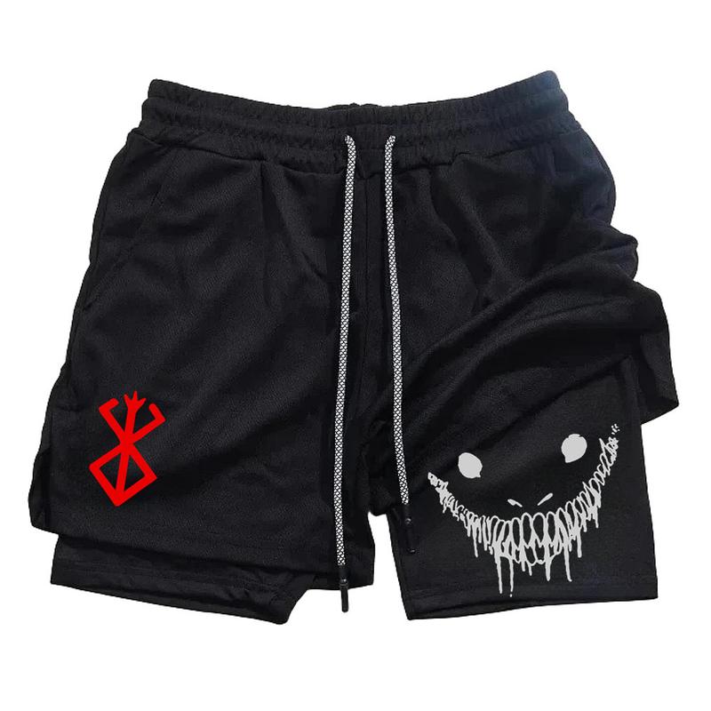 Men's Anime Gym Shorts 2-in-1 Double Layer Shorts Men's Alphabet Print Quick Drying ShortsCasual Zipped Pockets Waist Drawstring Shorts For Summer Gym Workout Training Free shipping,Free delivery pocket cargo