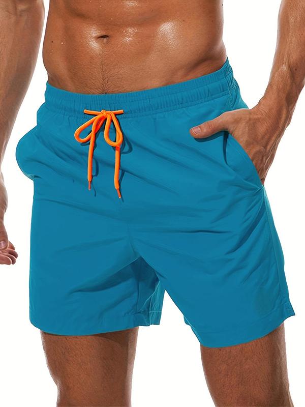 Men Swim Trunks Regular Fit Flag Print Drawstring Waist Beach Shorts, Casual Pocket Gym Shorts for Holiday Vacation, Fashion Men's Swimwear Bottoms for All Seasons