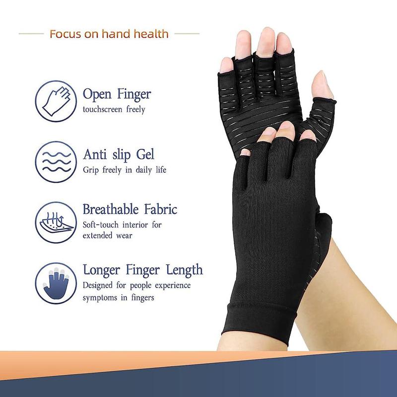 Sports Gloves, 1 Pair Copper Fingerless Gloves, Sports Support Gloves for Men and Women, Gym Accessories