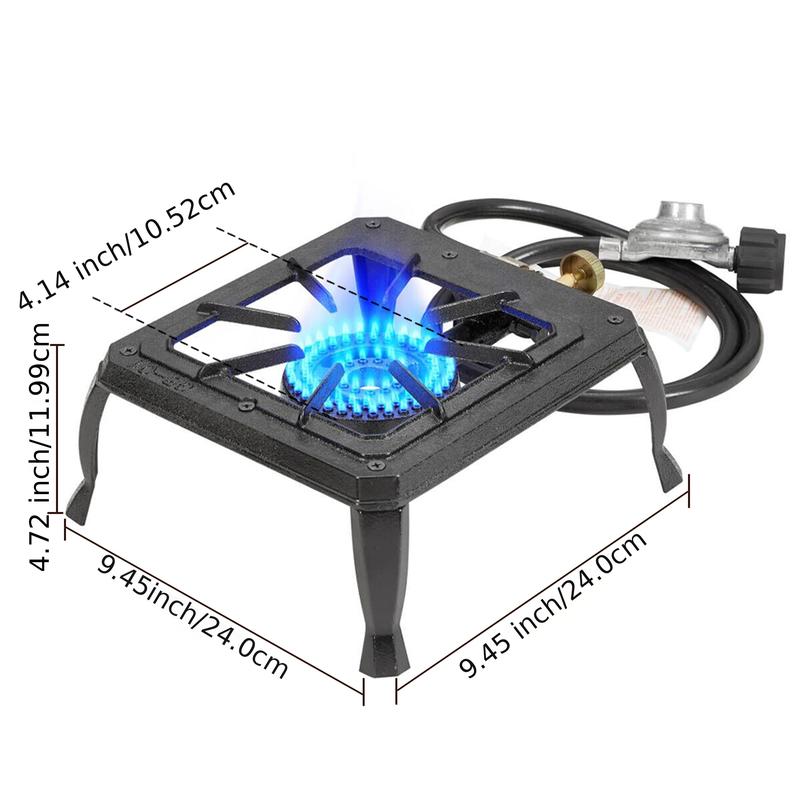 Double Burner Camp Stove]1800W, CSA Listed, Regulator & Hose Included, Durable Cast Iron, Perfect for Outdoor Cooking, Camping, and Picnicking - Silver