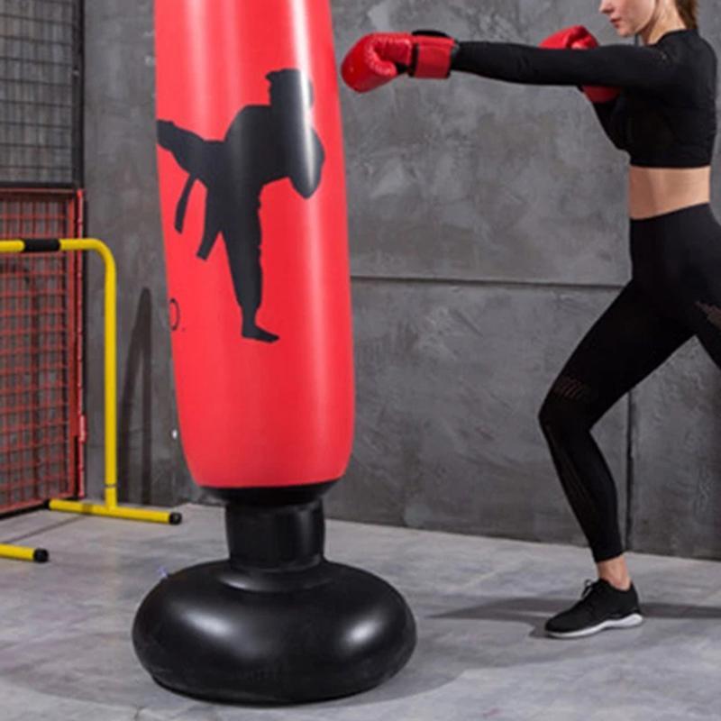 1.6m Inflatable Punching Bag, Free-standing Boxing Sandbag, Tumbler Boxing Column, Boxing Training Equipment for Home Gym, Boxing & Martial Arts Supplies