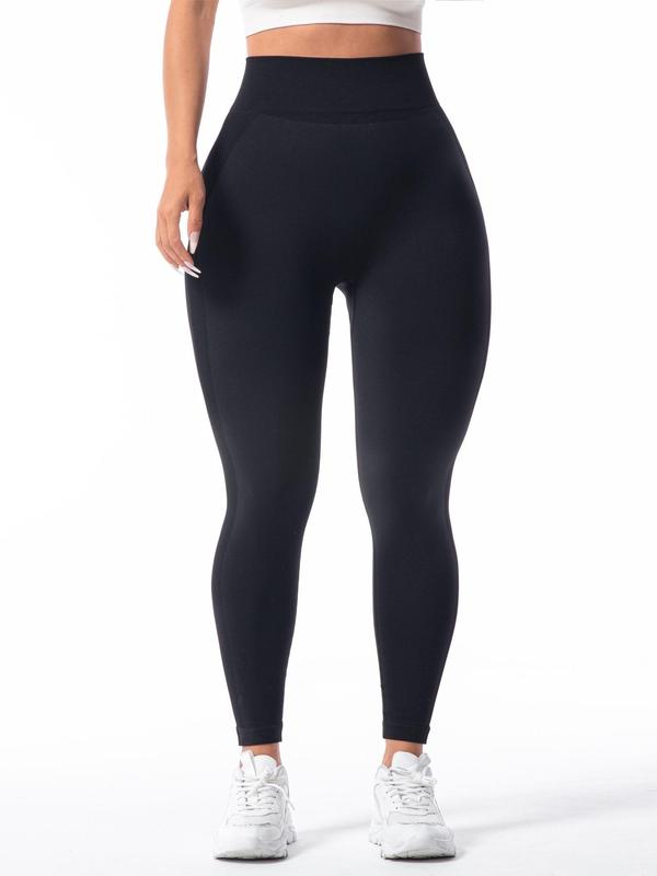  Solid Color High Waist Sports Leggings, High Stretch Seamless Yoga Leggings, Ladies Sportswear for Indoor Outdoor Wear