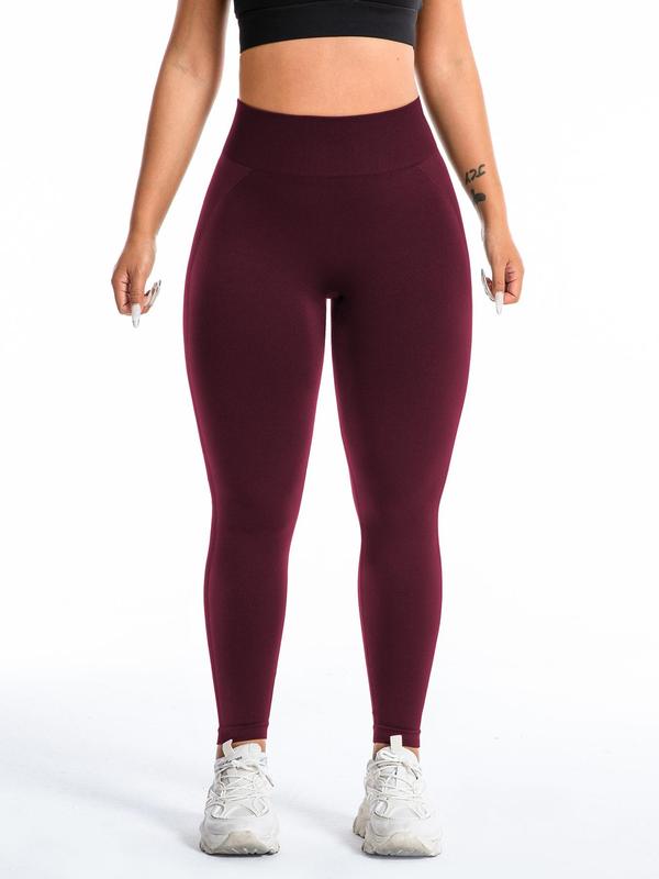  Sporty Solid Color Ruched High Waist Sports Leggings, Comfy Breathable Skinny Tummy Control Pants for Yoga Gym Workout Running, Women's Sport & Outdoor Clothing for All Seasons