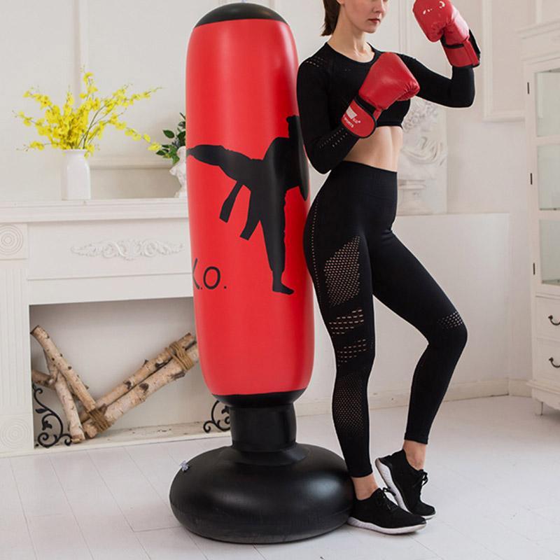 1.6m Inflatable Punching Bag, Free-standing Boxing Sandbag, Tumbler Boxing Column, Boxing Training Equipment for Home Gym, Boxing & Martial Arts Supplies