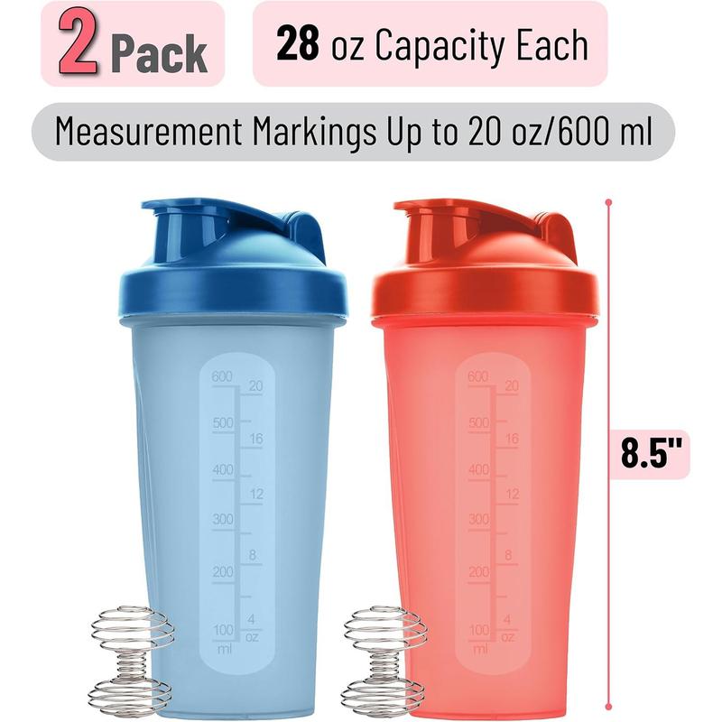 Shaker Bottles for Protein Mixes, 28 oz, 2 Pack, Red and Blue, Protein Shaker Bottle with Wire Whisk Ball, Shaker Cup, Mixer Bottle, Protein Shake Bottles, Protein Shake Bottle,Holiday Gifts