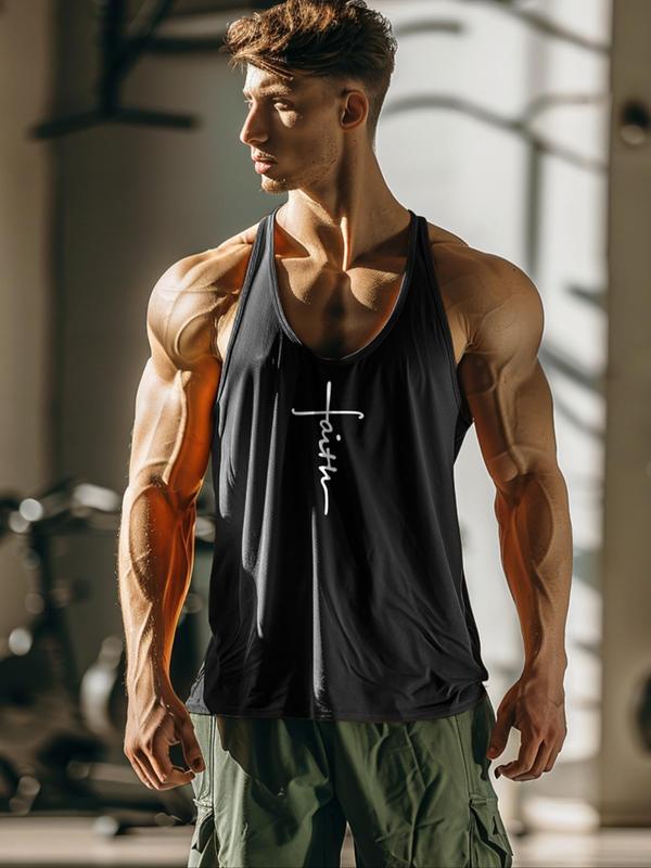 Men's Letter Print Scoop Neck Tank Top, Casual Sleeveless Top for Summer, Graphic Tees, Fashion Men's Streetwear Clothes for Gym Workout Running Training