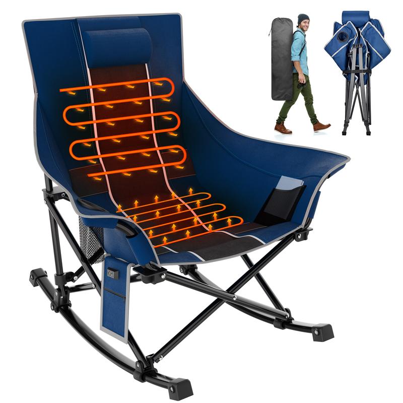 Heated Camping Rocking Chair-Black and Gray Spliced Color, Portable Outdoor Rocker with Heating Function, Perfect for Camping（no battery） Tailgating,