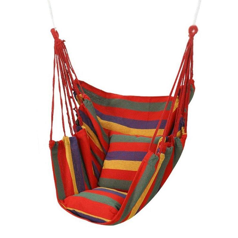 Striped Pattern Hammock without Cushion, Outdoor Canvas Hanging Hammock Chair, Hanging Rope Swing Bed for Home Garden & Camping & Hiking, Summer Gift