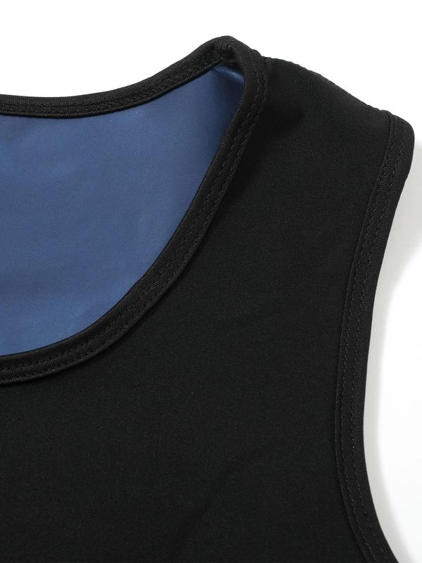 Men's Solid Round Neck Sauna Tank Top, Sporty Tight-fitting Breathable Sweat Enhancing Tank Top, Men's Sportswear for Indoor Outdoor Wear