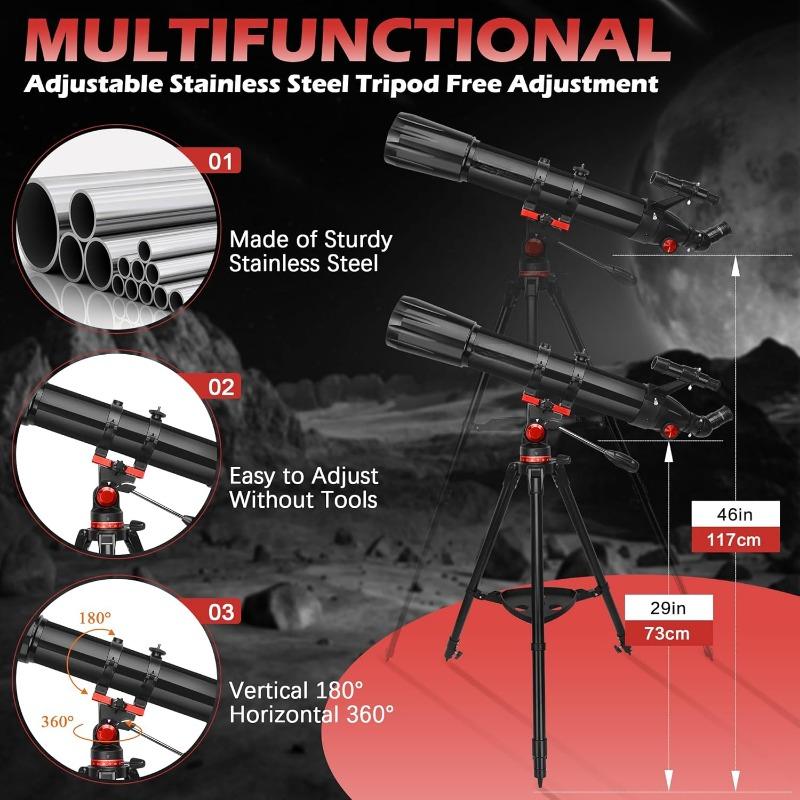 Telescope,Telescope for Adults High Powered, Professional Refractor Telescope for Beginners,for Planet Observation with Stainless Tripod