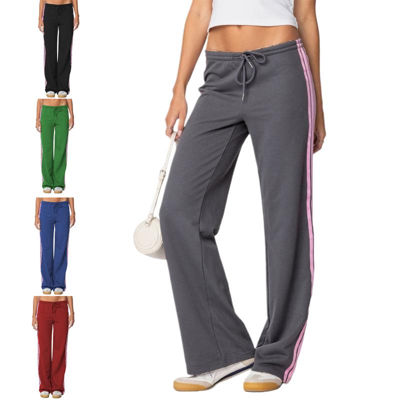 Women Y2k Track Pants Baggy Striped Joggers Sweatpants Elastic Waist Color Block Parachute Pants with Pockets