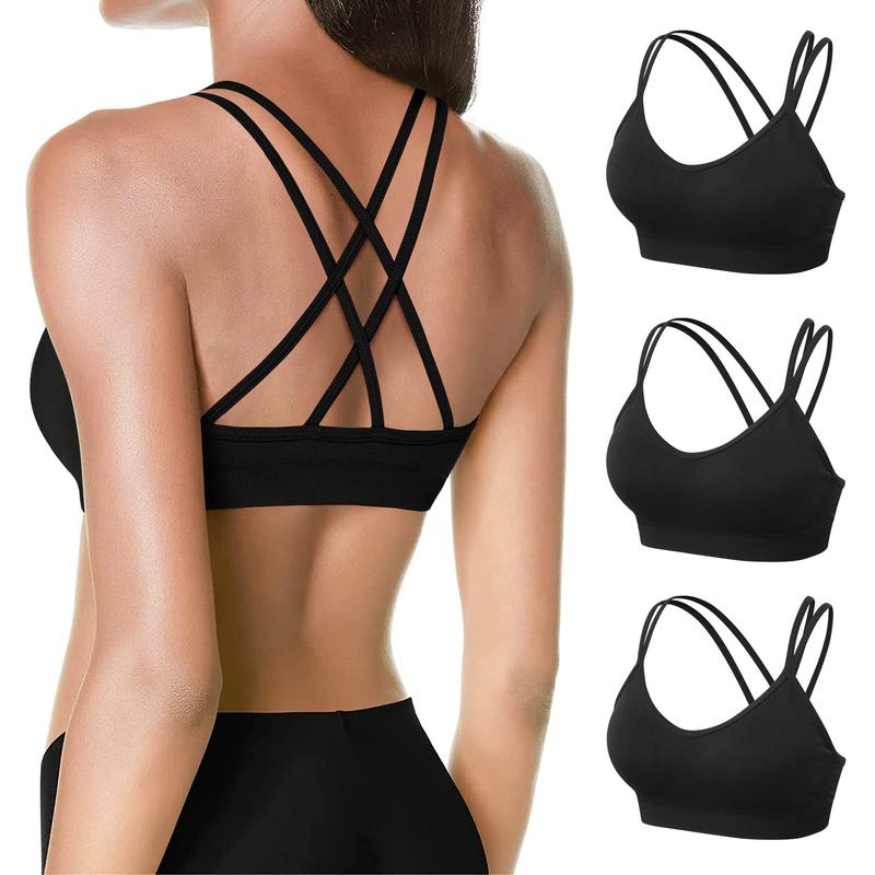 3 Pack Women's Cross Back Sports Bra Padded Strappy Medium Support Yoga Bra for Workout Fitness