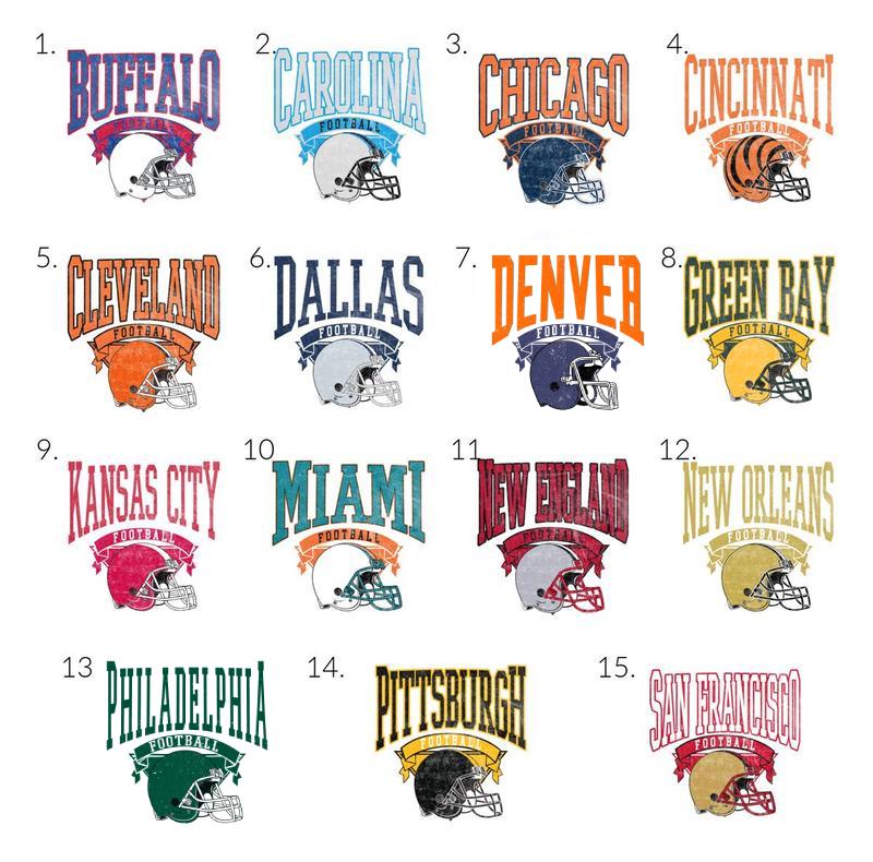 Vintage Football T-shirt Hometown Teams Tee Football Retro Tshirt Football Thowback Tee Buffalo Football Tshirt Kansas City football tee Dallas Football Throwback T-shirt San Francisco Tee Pittsburg Vintage Tshirt