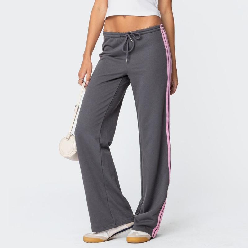 Women Y2k Track Pants Baggy Striped Joggers Sweatpants Elastic Waist Color Block Parachute Pants with Pockets