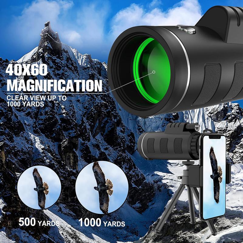 Monocular Telescope,40x60 High Definition Monocular Telescope with Smartphone Adapter, BAK4 Prism FMC Monocular with Clear Low Light Vision for Wildlife Hunting Camping Travelling