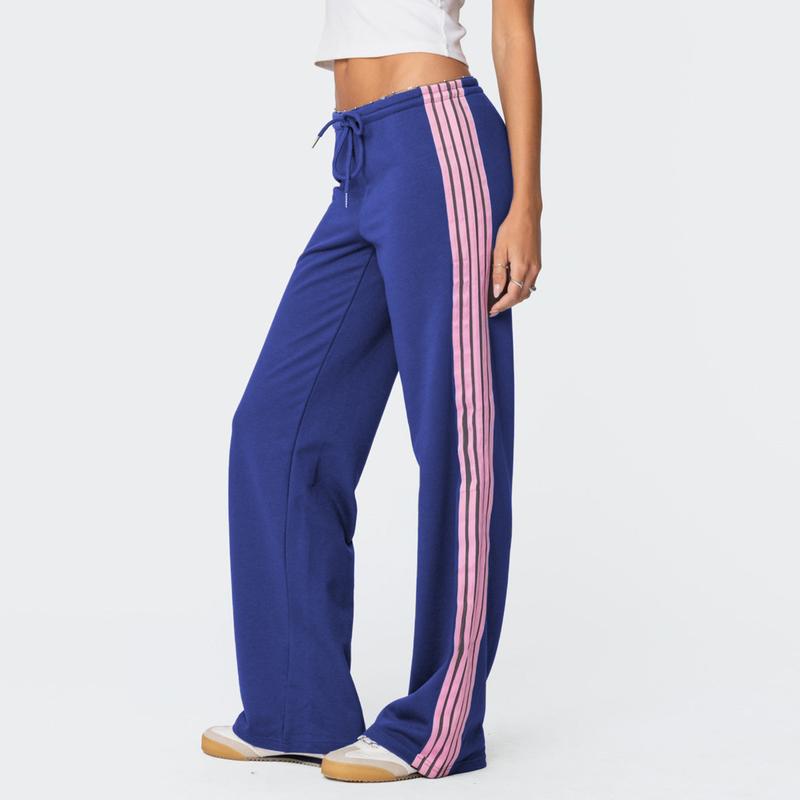 Women Y2k Track Pants Baggy Striped Joggers Sweatpants Elastic Waist Color Block Parachute Pants with Pockets