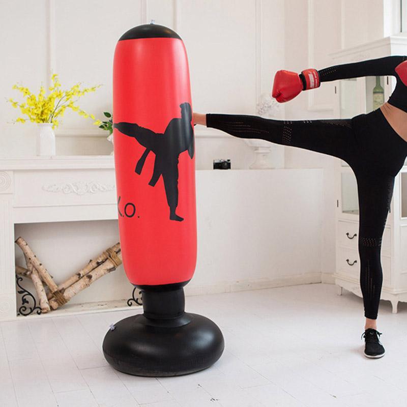 1.6m Inflatable Punching Bag, Free-standing Boxing Sandbag, Tumbler Boxing Column, Boxing Training Equipment for Home Gym, Boxing & Martial Arts Supplies