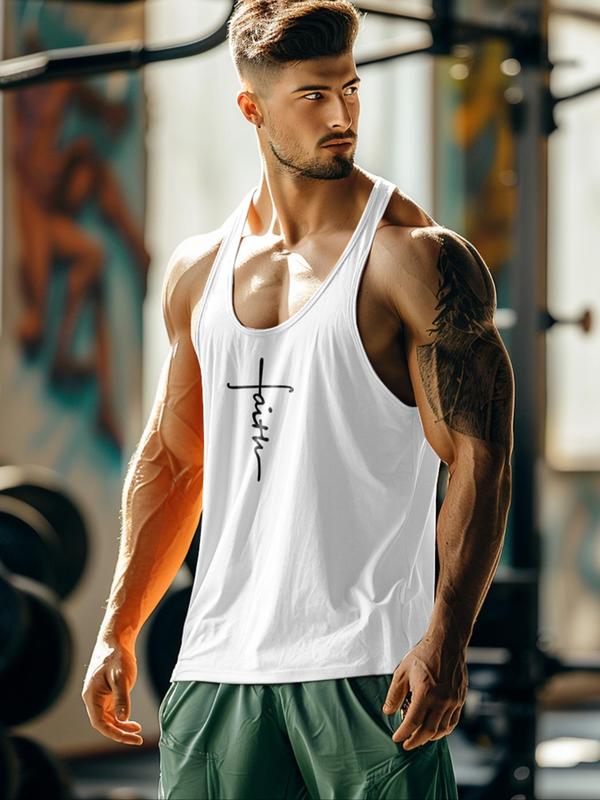 Men's Letter Print Scoop Neck Tank Top, Casual Sleeveless Top for Summer, Graphic Tees, Fashion Men's Streetwear Clothes for Gym Workout Running Training