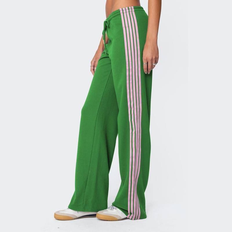 Women Y2k Track Pants Baggy Striped Joggers Sweatpants Elastic Waist Color Block Parachute Pants with Pockets